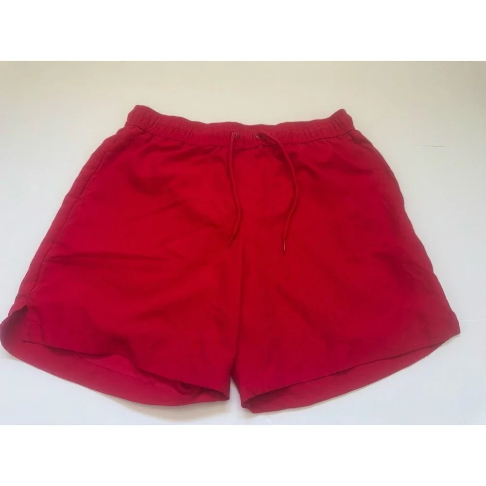 Men’s Red Swim Trunks Size Medium 32-34 Drawstring Lined Swim Shorts